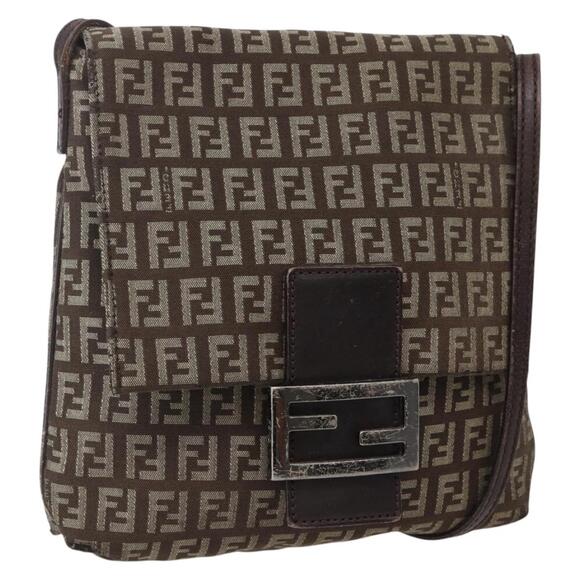 FENDI Zucchino Canvas Shoulder Bag Brown - Picture 1 of 12